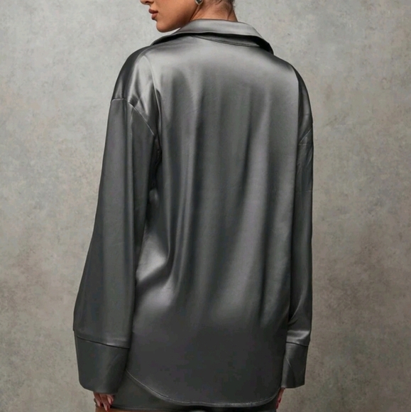 Women's Grey Plain Minimalist Commuter/Grey Series Outfit/Cocktail Skirt Set - Picture 2 of 6